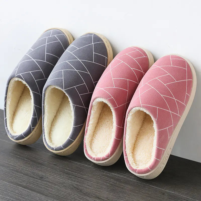 Pantuflas de Casa de Invierno con Felpa Cálida y Estampado Geométrico