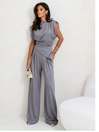 Elegante Conjunto de Dos Piezas para Mujer con Pantalones Amplios de Verano
