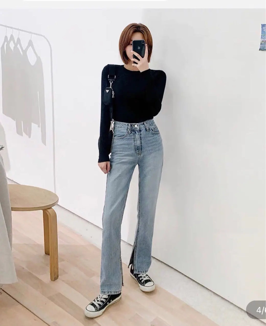Jeans Rectos de Tiro Alto con Abertura Lateral para Damas