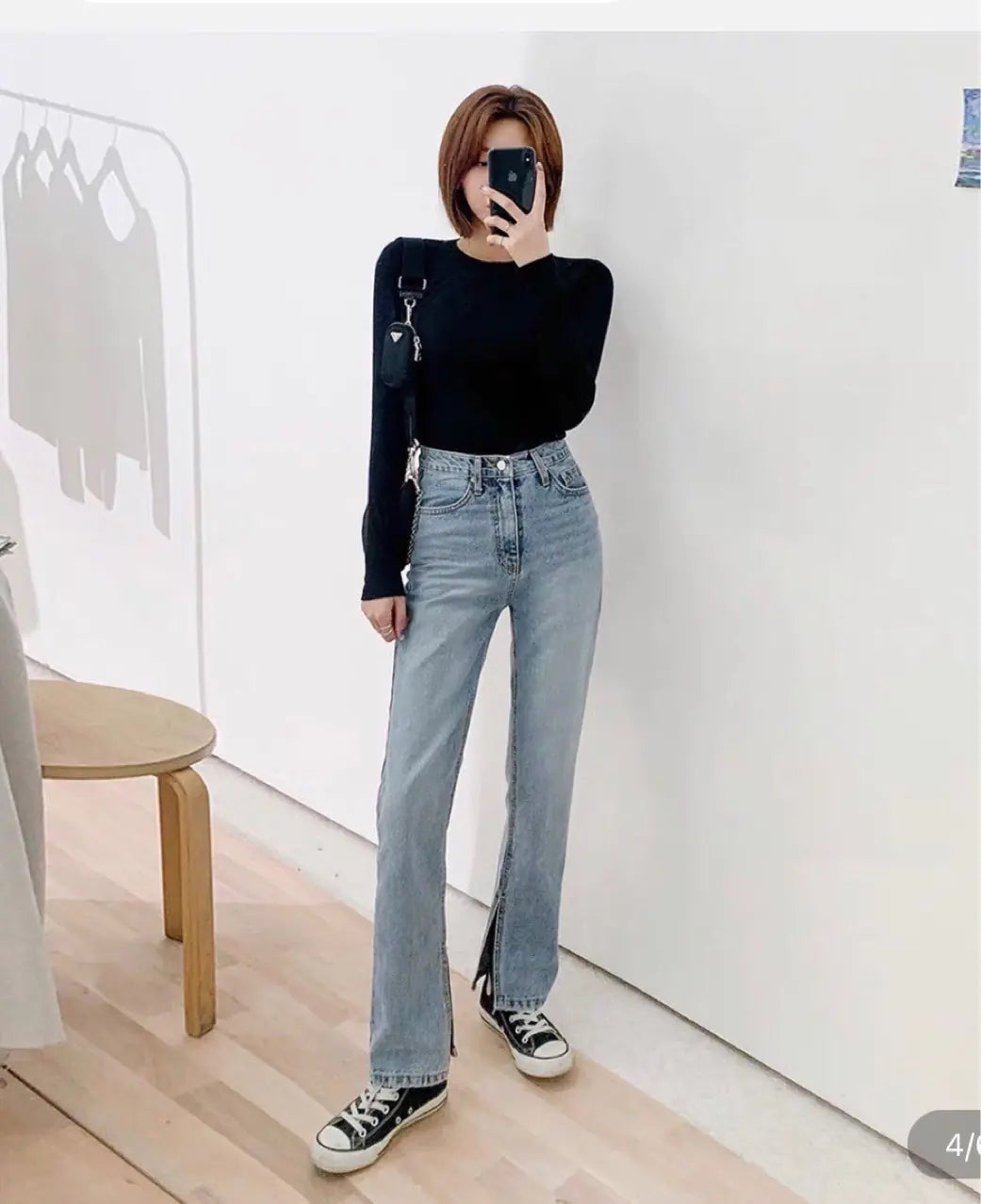 Jeans Rectos de Tiro Alto con Abertura Lateral para Damas
