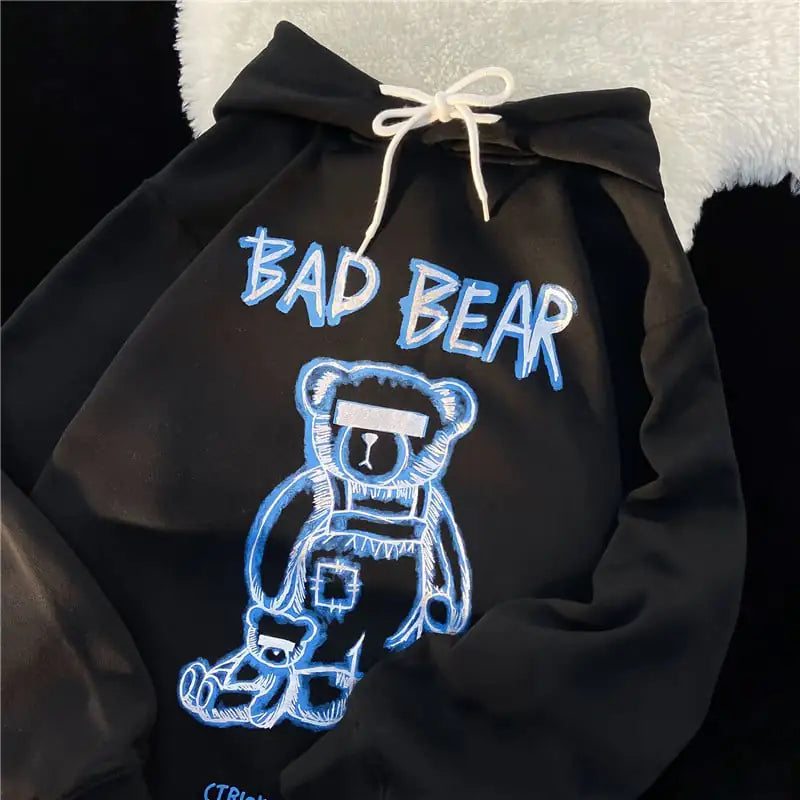 Sudadera Holgada de Estilo Hip-hop con Estampado de Oso