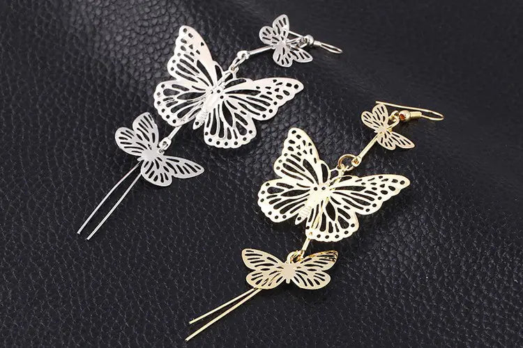 Aretes Colgantes Largos de Mariposa con Borlas y Capas