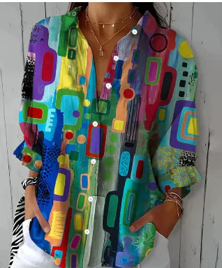 Blusa Joan con Estampado Floral Vintage y Diseño Abstracto