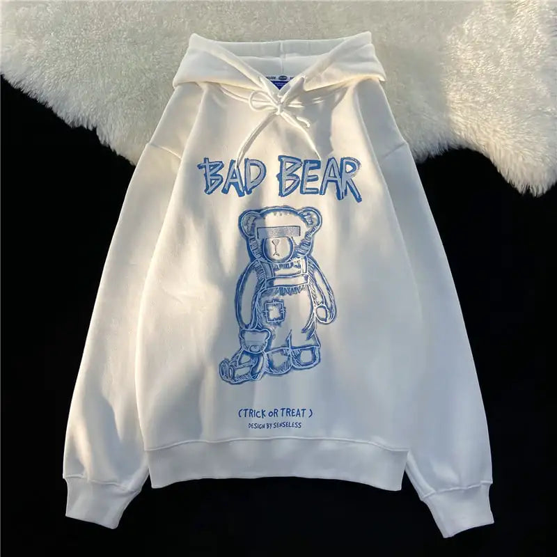 Sudadera Holgada de Estilo Hip-hop con Estampado de Oso