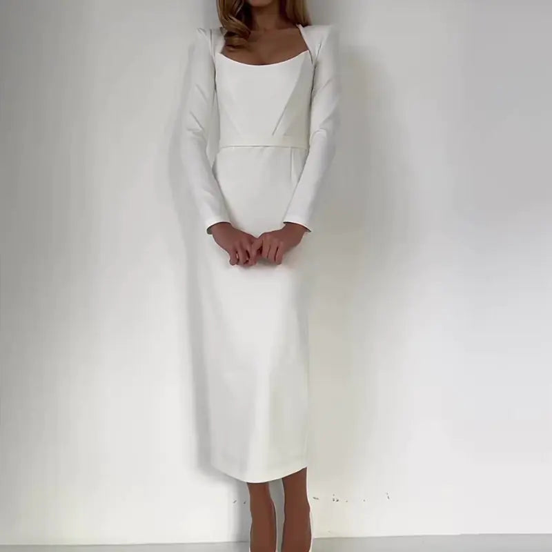 Vestido de Moda con Cinturón y Manga Larga Horn