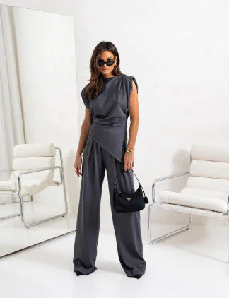 Elegante Conjunto de Dos Piezas para Mujer con Pantalones Amplios de Verano