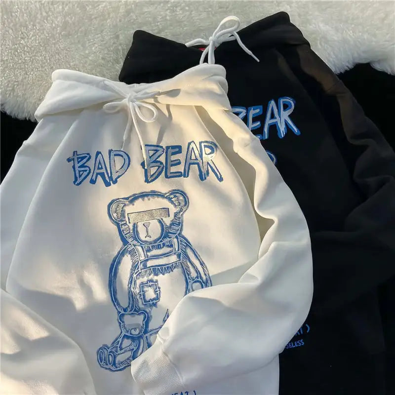 Sudadera Holgada de Estilo Hip-hop con Estampado de Oso