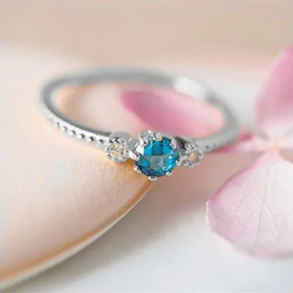 Anillo de Compromiso de Oro 18k y Plata 925 en Azul Marino