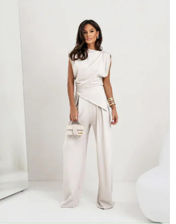 Elegante Conjunto de Dos Piezas para Mujer con Pantalones Amplios de Verano
