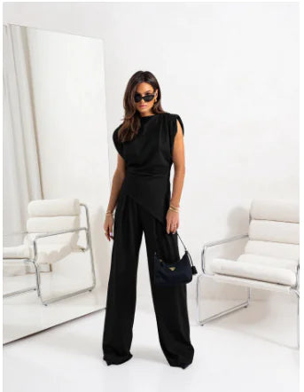 Elegante Conjunto de Dos Piezas para Mujer con Pantalones Amplios de Verano